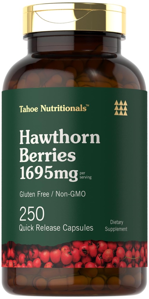 Tahoe Nutritionals Hawthorn Berry Capsules $ 1695mg par portion $ 250 Comte $ Supplément d'extrait pour les femmes et les hommes $ Non-OGM, Extrait sans gluten