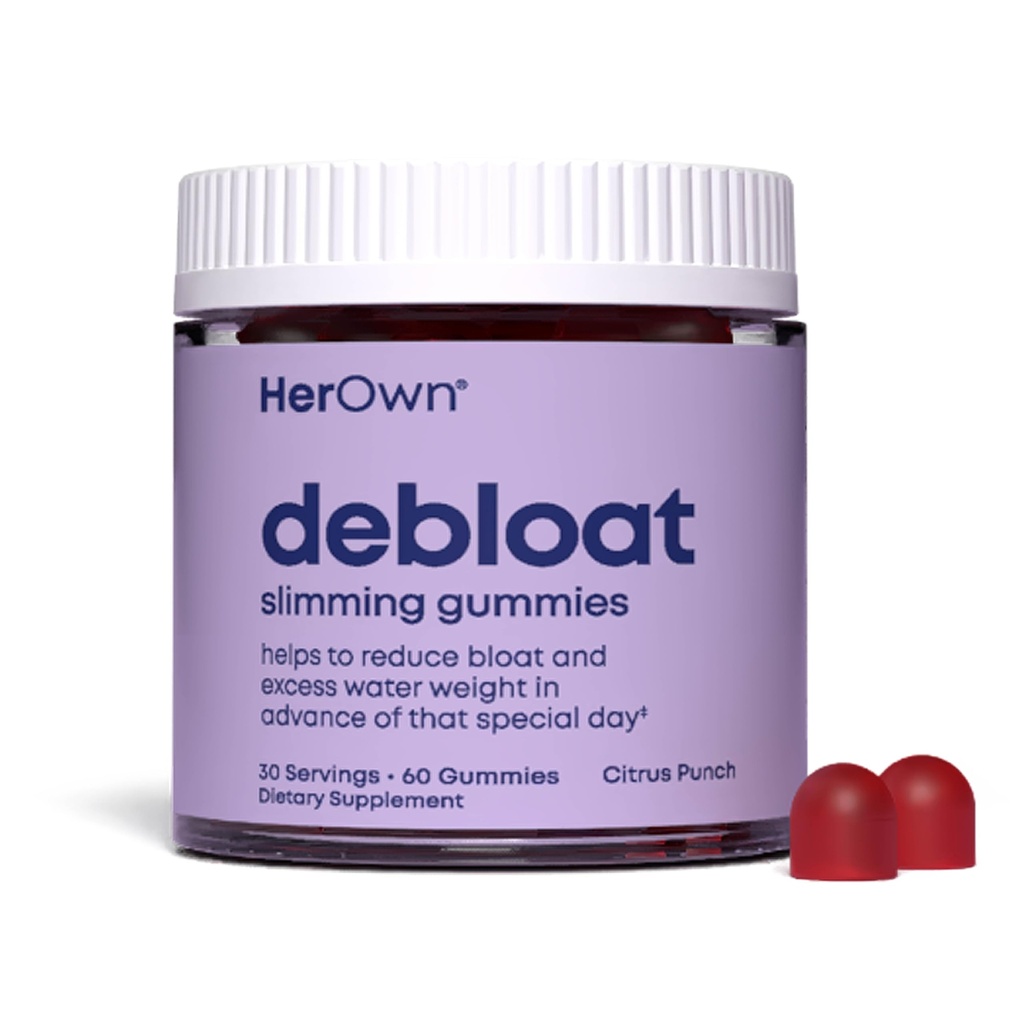 her own Debloat Gummy, Bloating and Gas Relief, Helps Reduce Water Retention, Supports Energy, with Apple Cider Vinegar and Dandelion, Gluten and Soy Free, Vegan, 60 Gummies, 60 Servings