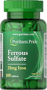 Puritan's Pride Iron Ferrous Sulfate 28 mg-100 Tablets