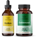 HERBAMAMA Mullein Leaf Extract and Goldenseal Capsules Kit - Ensemble de molléine Leaf Teincture 4 fl oz et 700 mg Capsules de racine de molléine - Vegan, non-OGM, sans sucre et sans alcool - 2 Pack