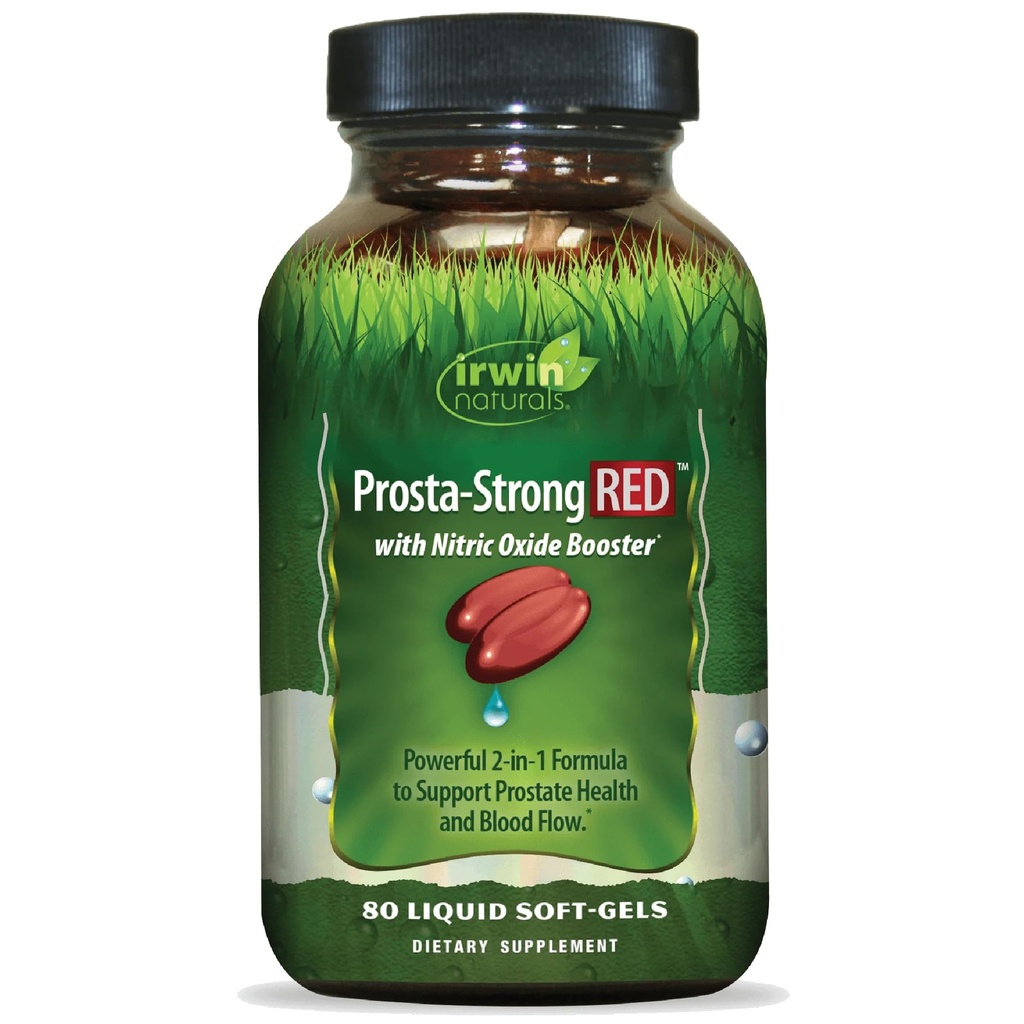 Irwin Naturals Prosta-Strong RED avec boosters à oxyde nitrique, Palmetto de scie, Lycopène, Graines de citrouille et plus - Suppléments pour la santé de la prostate pour les hommes - 80 Soft-Gels liquides