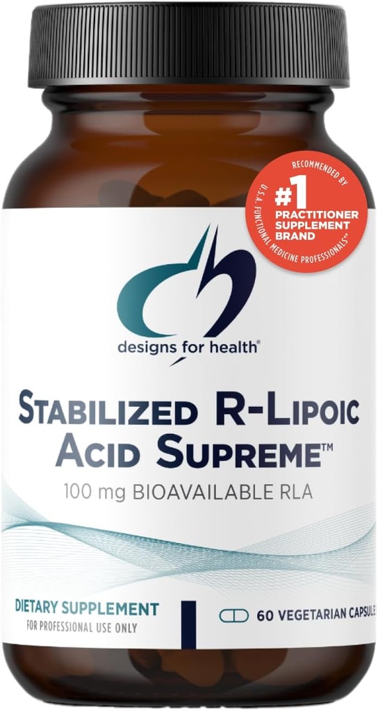Designs for Health Stabilisated R-Lipoic Acid Supreme - Supplément RLA 100mg avec Taurine - Non-OGM, sans gluten (60 capsules)