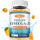 Omega-3 Gummies Potent Algae Omega Source, Boost Cerveau, Yeux et fonction immunitaire, avec DHA et EPA Vegan & Sugar Free, Orange Flavor, 60 Comte