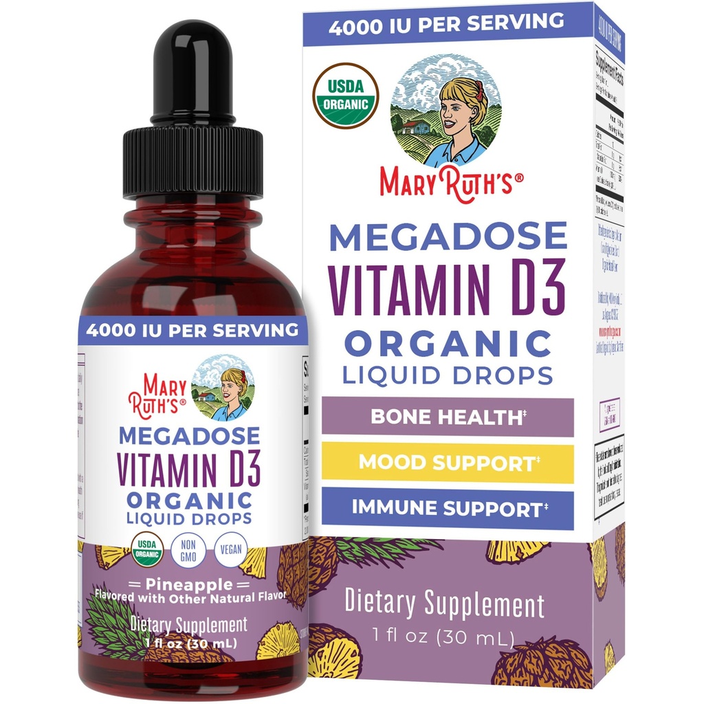 MARIRUTH'S Vitamine D3 gouttes liquides Megadose 4000 UI USDA Vaporisateur biologique de vitamine D pour adultes et enfants