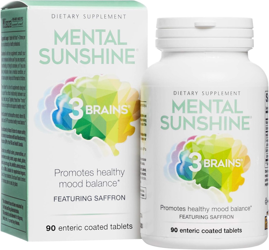 3 Brains by Natural Factors, Mental Sunshine, Promotes Healthy Mood Balance, Daily Dietary Supplement, Vegan, 90 Enteric Coated Tablets (90 Servings)