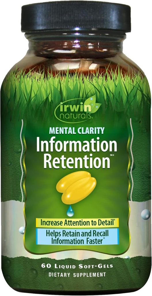 Irwin Naturals Conservation de l'information sur la clarté mentale - 60 Soft-Gels liquides - aide à accroître l'attention aux détails et à conserver et aux renseignements sur les rappels plus rapidement - 30 Total des services