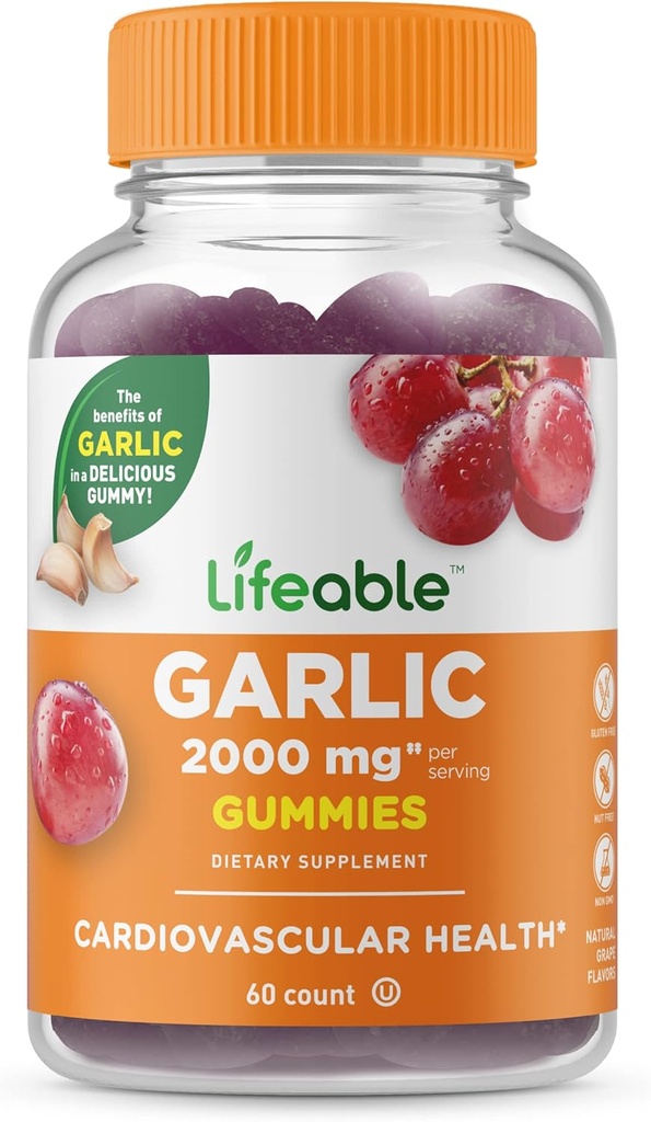 Gommies d'ail vivaces - 2000 mg - Supplément de vitamine Gommy au goût naturel - sans gluten, végétarien, sans OGM - pour adultes 90 Gommies