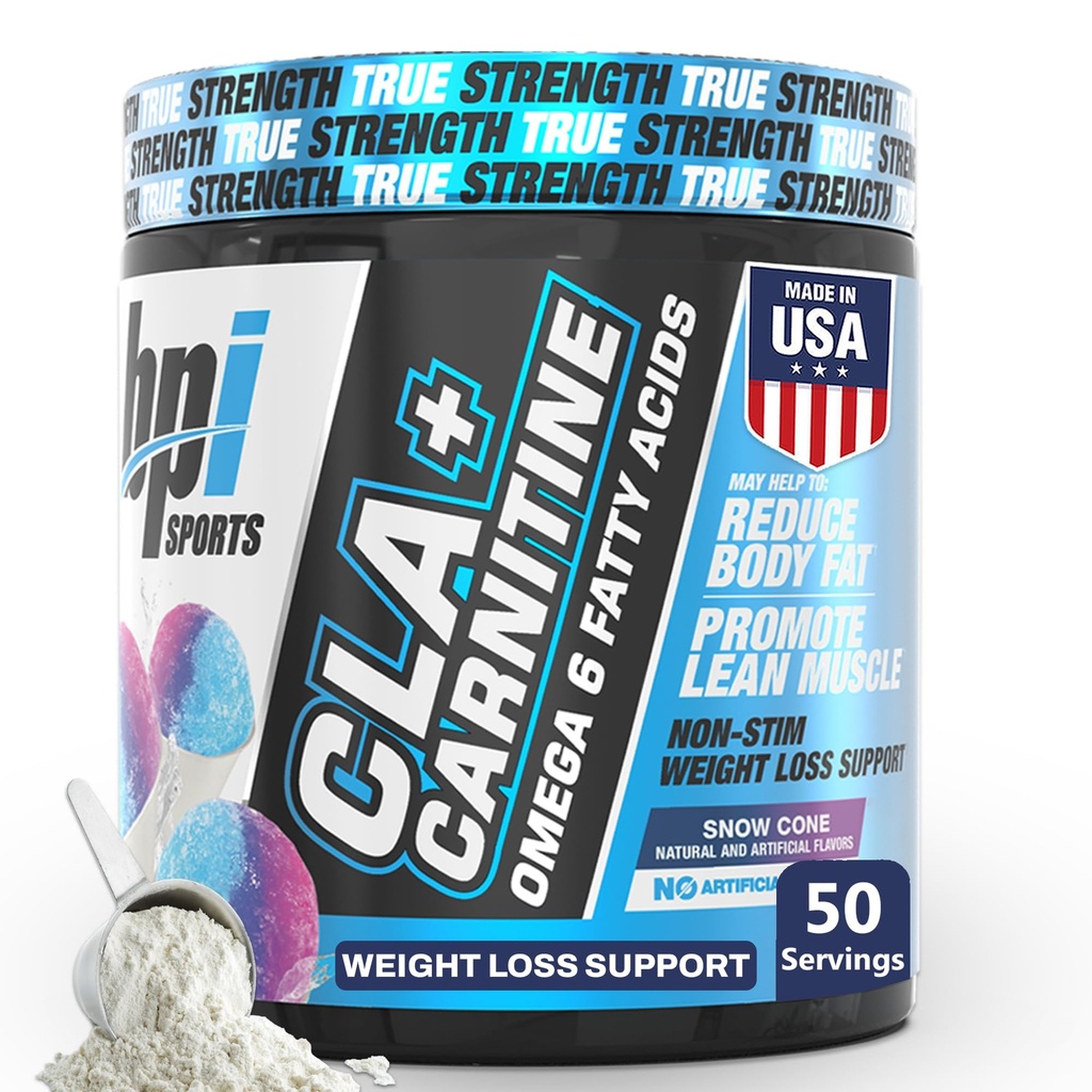 BPI Sports CLA + Carnitine – Conjugated Linoleic Acid – Weight Loss Formula – Metabolism, Performance, Lean Muscle – Caffeine Free – For Men & Women – Snow Cone – 50 servings – 12.34 oz.