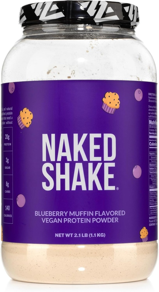 Naked Shake - Poudre de protéines de muffin de myrtilles - Protéines végétales aromatisées provenant de fermes américaines et canadiennes avec huile MCT, sans gluten, sans soja, sans OGM ni édulcorants artificiels - 30 portions