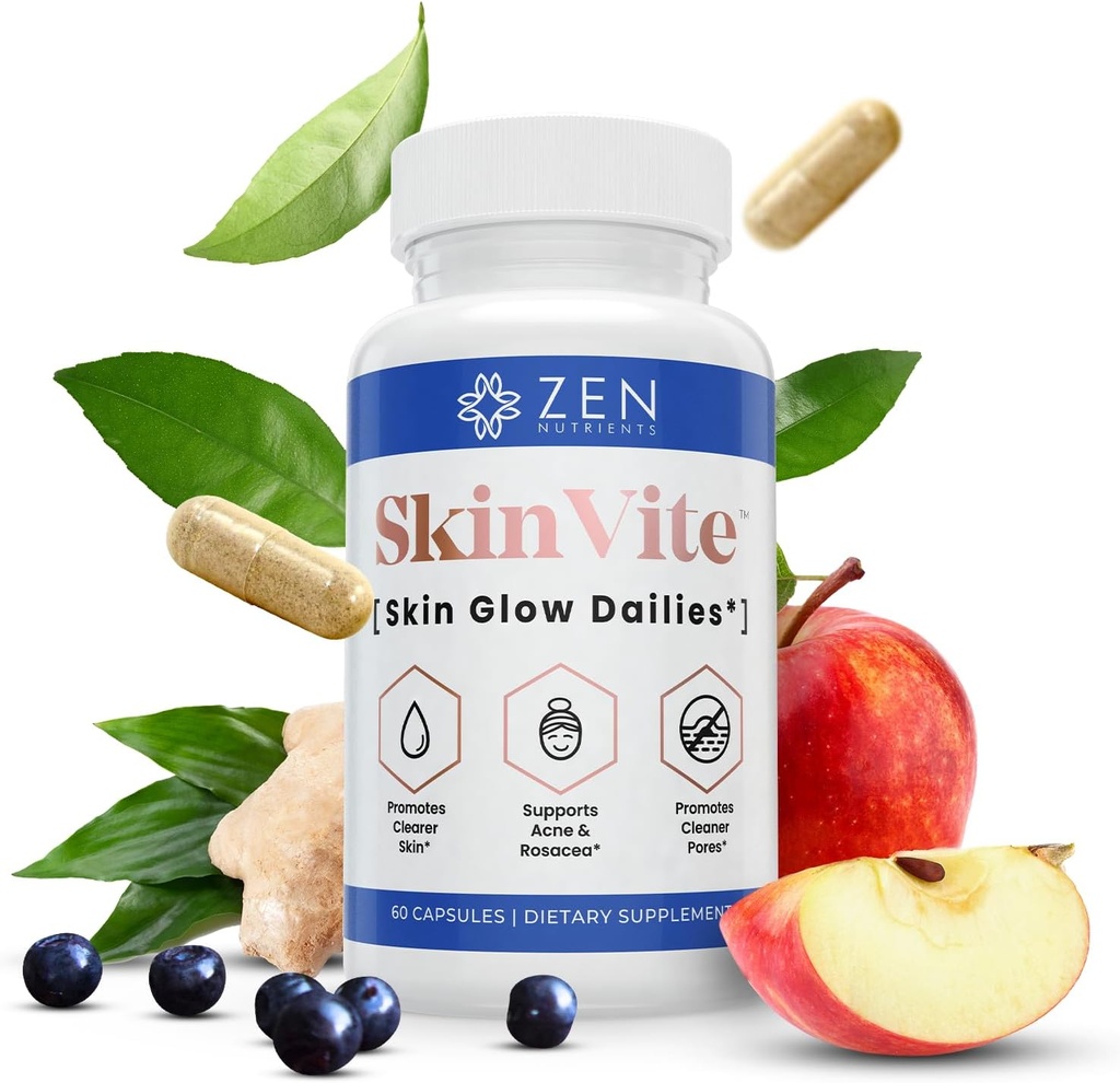 Zen Nutrients SkinVite Supplément naturel de la peau pour les femmes, les hommes et les adolescents - Hormonal Breakouts & Clear Skin Support Supplément - Détoxifiant la vitamine pour l'acné et le soutien de la digestion