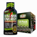 Vitamine Energy Workout+ Extra Strength Energy Shot Sour Apple 48 Pack, 260mg Caféine naturelle, Pré-entraînement, B-Vitamines, Minéraux, Endurance et Performance, Zéro Sucre, Sans gluten, Vegan, 1.93 fl oz