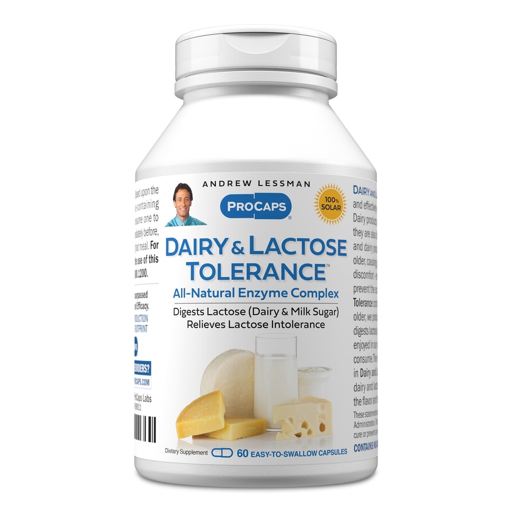 ANDREW MOINSMAN Tolérance au lait et au lactose 60 Capsules - Améliore la digestion naturelle du lait et du lactose. Des enzymes naturelles légères, puissantes aident à éviter les troubles gastro-intestinaux dans la digestion. Aucun additif