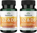 Complexe Vitamine D de Swanson avec Vitamines D2 & D3 - Complexe Vitamine Sunshine Complete pour la santé osseuse, dentaire et immunitaire - Supplément Vitamine (50 mcg, 60 Capsules de Véggie) (2 Pack)
