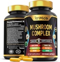 Supplément complexe de champignons - Formule 13in1 - Mélanger le champignon de la Manille de Lion, Cordyceps Sinensis, Reishi, Turquie Tail, Maitake, Chaga, Shiitake, Enoki, et plus - 120 capsules pour 4 mois d'approvisionnement