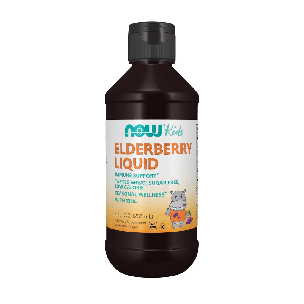 MAINTENANT Suppléments, Liquid Elderberry for Kids with Zinc and Astragalus, Immune Support*, 8-Ounce, emballage peut varier
