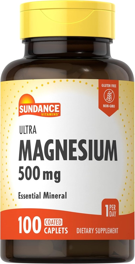 Supplément Magnésium Sundance : 500mg oxyde 100 Caplets enduits de soleil