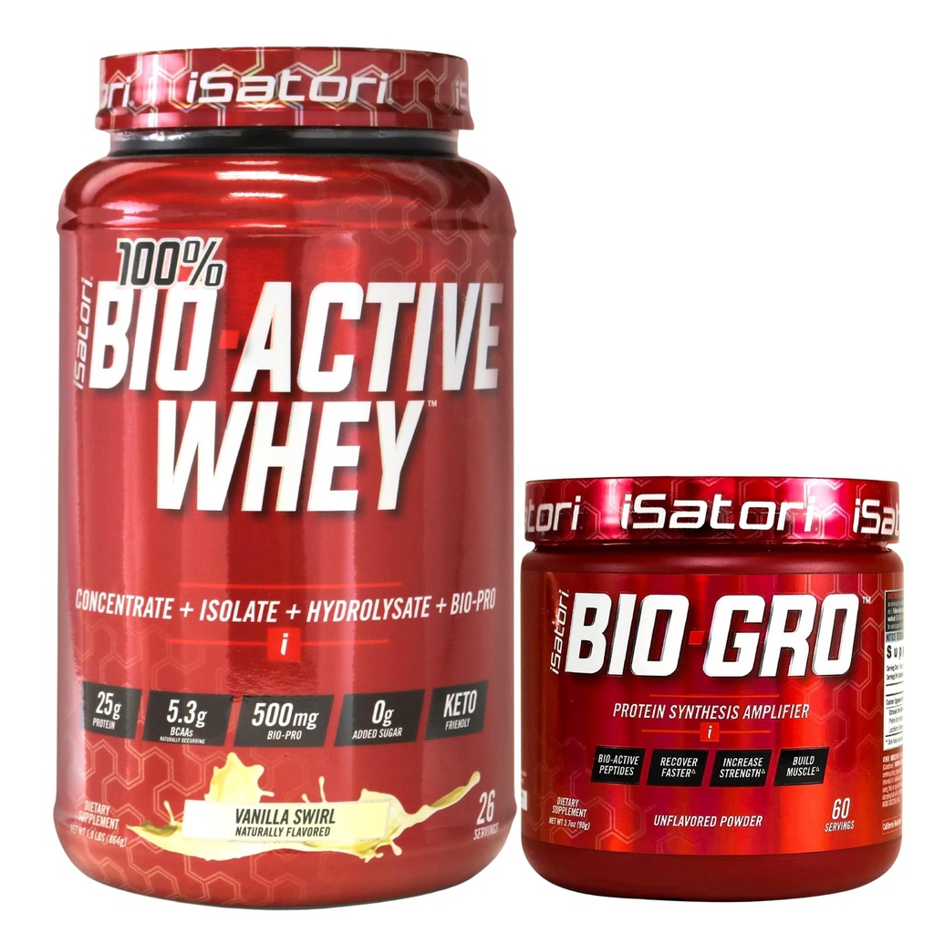Crème glacée à la vanille iSatori Bio-GRO (60 portions) et poudre de protéines de lactosérum bioactif non aromatisée (30 portions)
