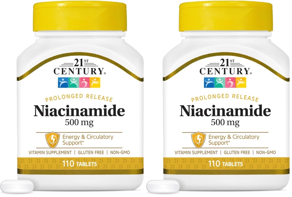 Niacinamide du 21e siècle 500 mg Comprimés à libération prolongée, 110-Count (paquet de 2)