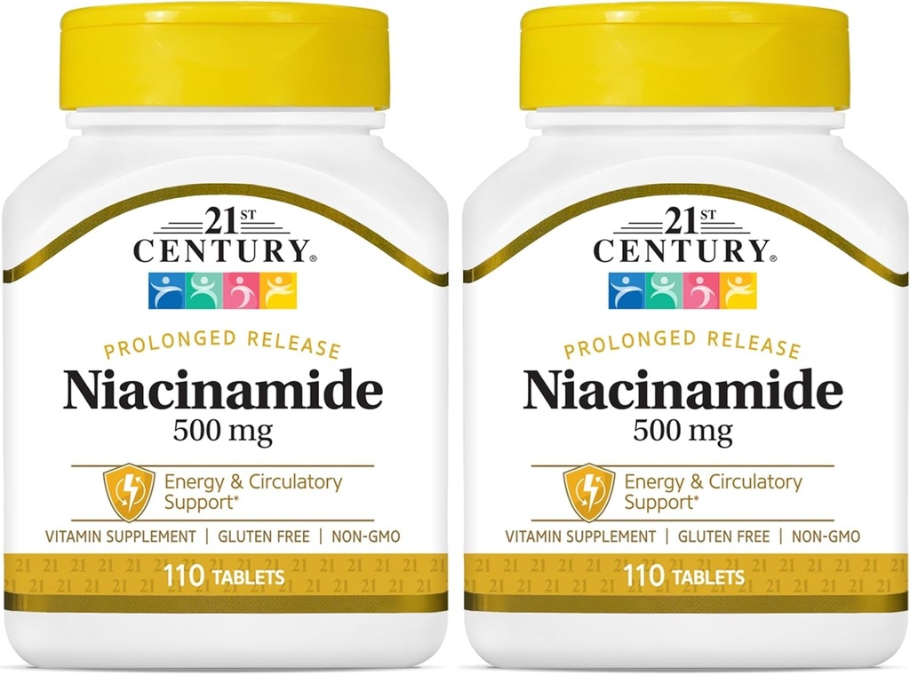 Niacinamide du 21e siècle 500 mg Comprimés à libération prolongée, 110-Count (paquet de 2)