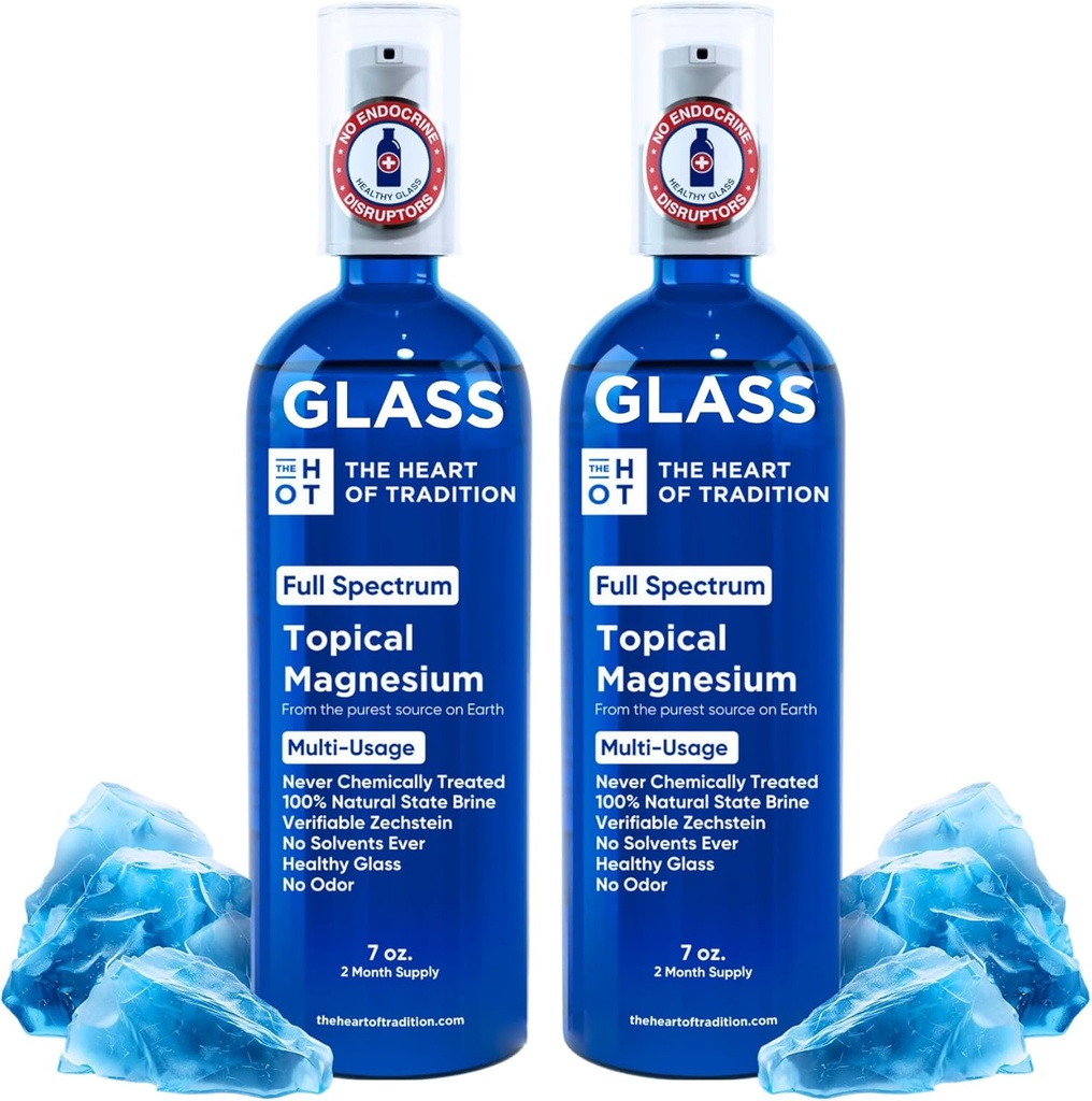 Topical Magnesium Oil Spray Glass Bottle from Ancient Zechstein Sea and Trace Mineral 7 floz - Transdermal Pure Magnesium Spray Oil for Feet, Muscle Relaxation, Leg Cramps, Sleep and Overall Health