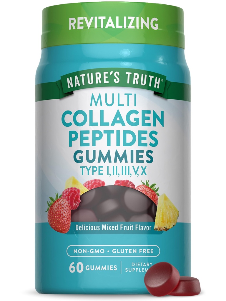 Nature's Truth Multi Collagen Gummies (en anglais seulement) Type I, II, III, V, X. 60 Comte (en anglais seulement) Supplément complexe sans OGM et sans gluten (en anglais seulement)