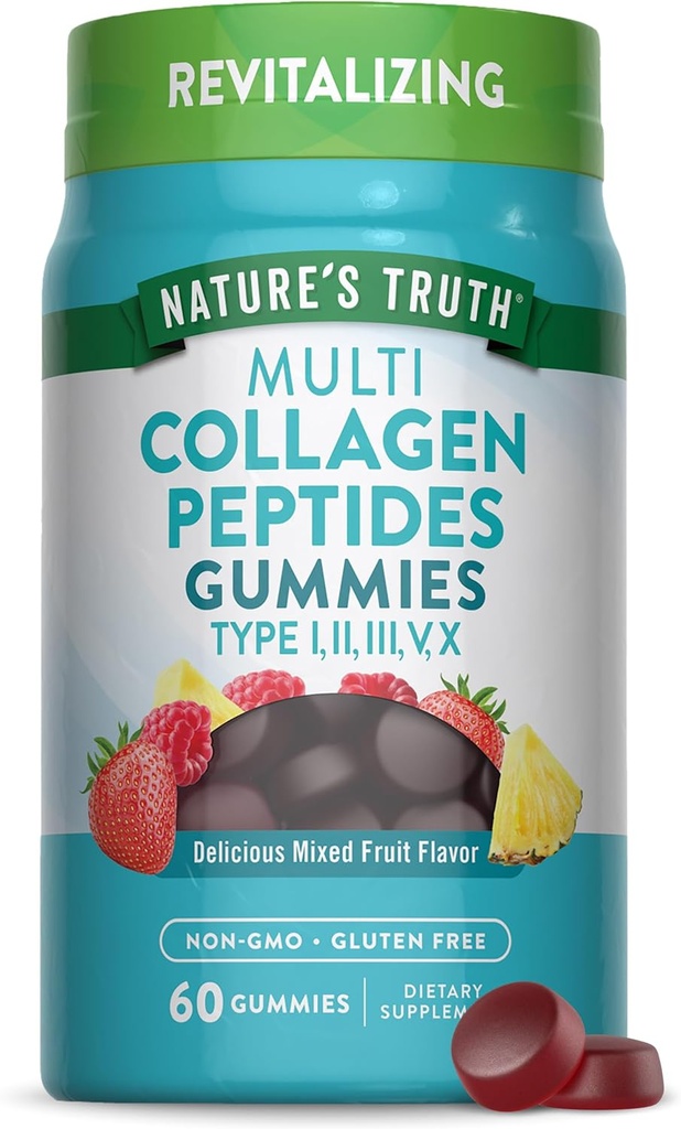 Nature's Truth Multi Collagen Gummies (en anglais seulement) Type I, II, III, V, X. 60 Comte (en anglais seulement) Supplément complexe sans OGM et sans gluten (en anglais seulement)