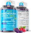 Magnésium Citrate Gommies 500mg pour les femmes hommes Sans sucre, Magnésium Citrate pour Constipation.