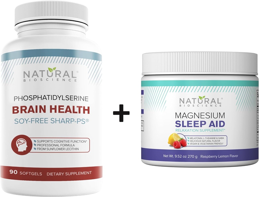 BioScience Naturelle Phosphatidylsérine sans soja 100mg & supplément de poudre de sommeil Magnésium - Ultimate Brain Health & Relaxation Support