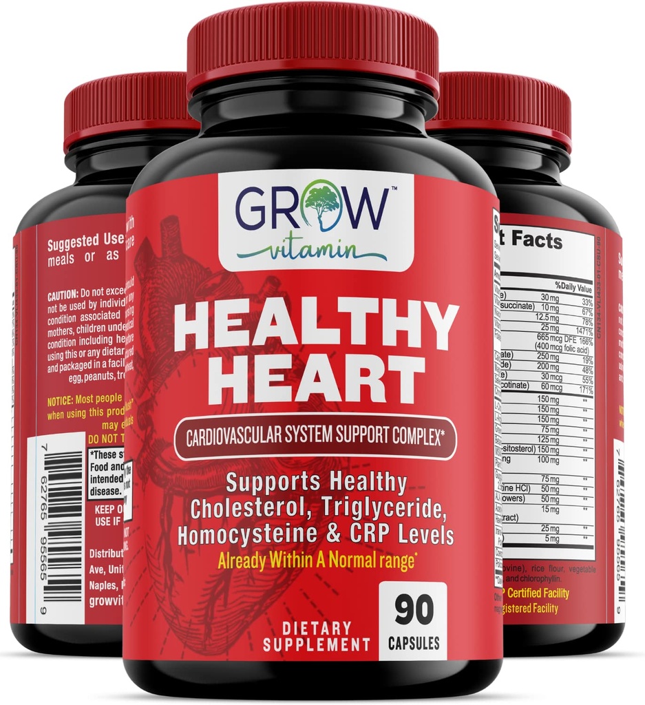 Supplément de soutien cardiaque, favorise la santé cardiovasculaire, le triglycéride, l'homocystéine et les niveaux de CRP, nettoyage de l'artère naturelle, fait avec 22 herbes et vitamines premium