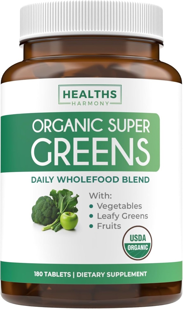 Supplément bio Super Greens de l'USDA - Supplément bio Greens Fruits et légumes pour adultes avec 28 Superfood Complex avec des racines de superfruits et plus - Vegan & Non-OGM (jusqu'à 3 mois d'approvisionnement)