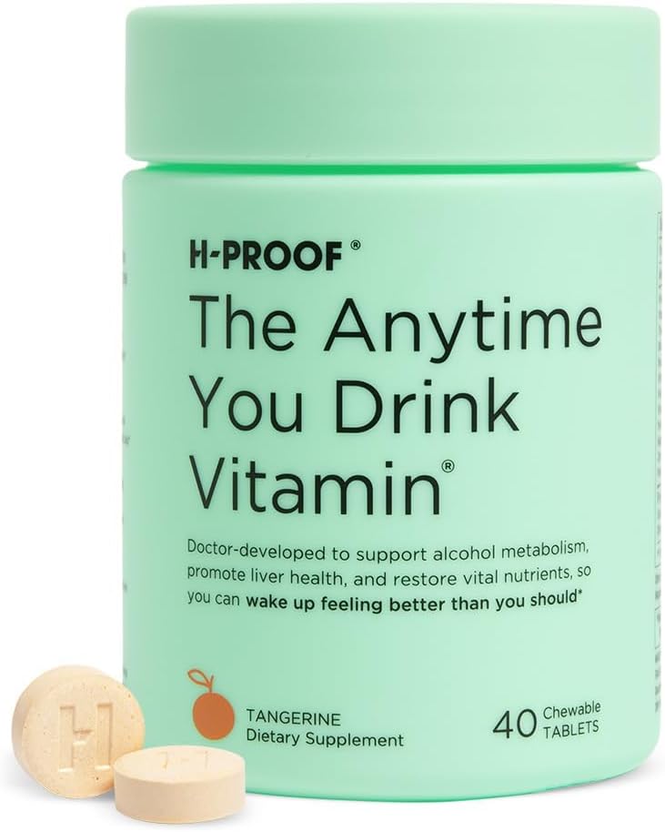 H-PROOF Le chaque fois que vous buvez de la vitamine, de la santé du foie et du soutien immunitaire avec électrolytes, chardon de lait et vitamines B & C - 40 comprimés à croquer (20 portions), végétalien, Tangerine