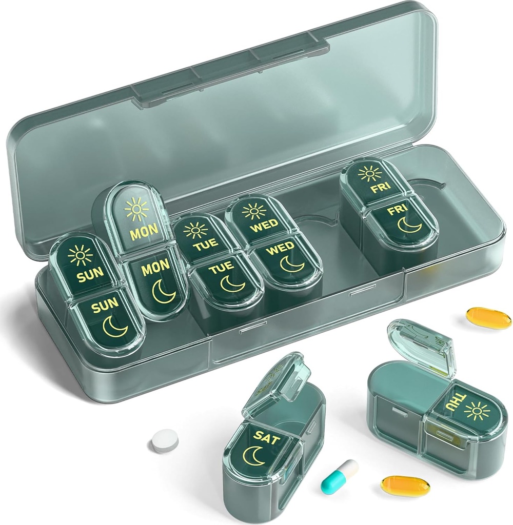 𝐏𝐢𝐥𝐥 𝐎𝐫𝐠𝐚𝐧𝐢𝐳𝐞𝐫 𝟐 𝐓𝐢𝐦𝐞𝐬 𝐚 𝐃𝐚𝐲, Am & Pm Pill Organizer 7 Days, Meicine Pill Organinzer, Pill Box 7 Day, Weekly Pill Organizer for Travel, Vitamins, Fish Oils, Supplements