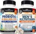 Multivitamine quotidienne avancée pour hommes avec vitamine C A B D3 E et zinc (1 mois d'approvisionnement) Plus Supplément probiotique quotidien de 65 milliards de CFU (1 mois d'approvisionnement)