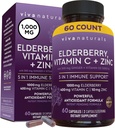 Viva Naturals Black Elderberry avec vitamine C et zinc pour adultes (60 comte) - Sambucus Elderberry Supplément de soutien immunitaire, Black Elderberry Capsules pour adultes, Suppléments pour les femmes