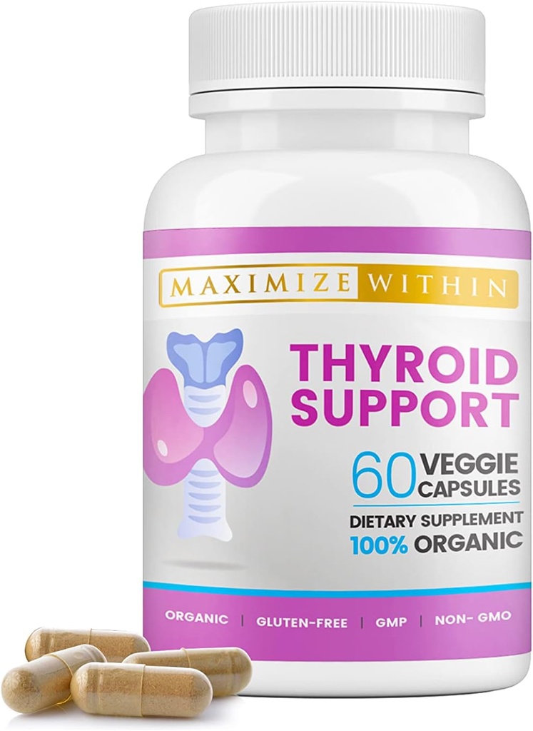 Supplément de soutien à la thyroïde pour les femmes et les hommes - Focus, clarté mentale et énergie avec Ashwagandha Iodine Zinc Kelp Vitamine B12 L Tyrosine Sélénium Cuivre Bladderwrack- 60 Compte