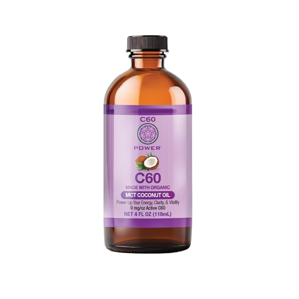 C60 Power C60 dans l'huile de coco MCT biologique - Soutien au mieux-être naturel pour les hommes et les femmes, 99,99 % Fullérènes au carbone pur, favorise l'énergie, la clarté mentale et l'endurance - 4 fl oz bouteille