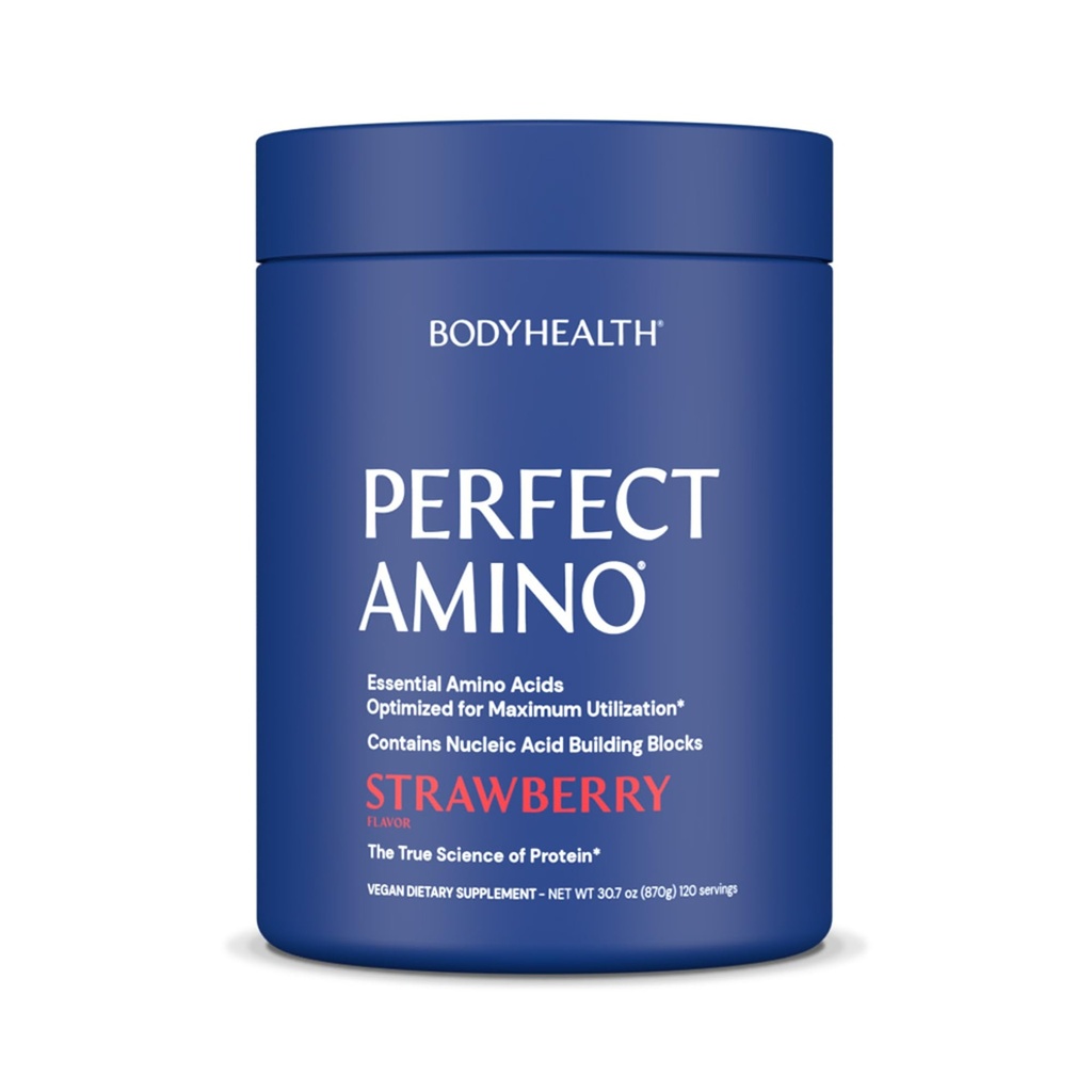 BodyHealth PerfectAmino Powder - BCAA et EAA Poudre pour pré et post entraînement - Amino Acid Energy Drink pour hommes et femmes à l'appui du muscle maigre et de la récupération - Fraise - 120 portions