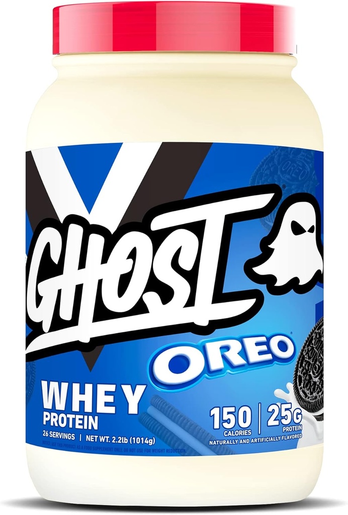 GHOST Poudre de protéines de lactosérum, Oréo - 2LB, 25G de protéines - Mélange de protéines de lactosérum -Fitness post-entraînement et nutrition Shakes, smoothies, cuisson et cuisson - Pièces de cookies à l'intérieur