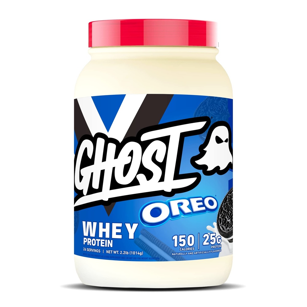 GHOST Poudre de protéines de lactosérum, Oréo - 2LB, 25G de protéines - Mélange de protéines de lactosérum -Fitness post-entraînement et nutrition Shakes, smoothies, cuisson et cuisson - Pièces de cookies à l'intérieur