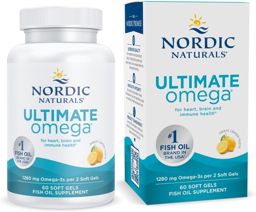 Nordic Naturals Ultimate Omega, Lemon Flavor - 60 Soft Gels - 1280 mg Omega-3 - High-Potency Fish Oil Supplement with EPA & DHA - Promotes Brain & Heart Health - Non-GMO - 30 Servings