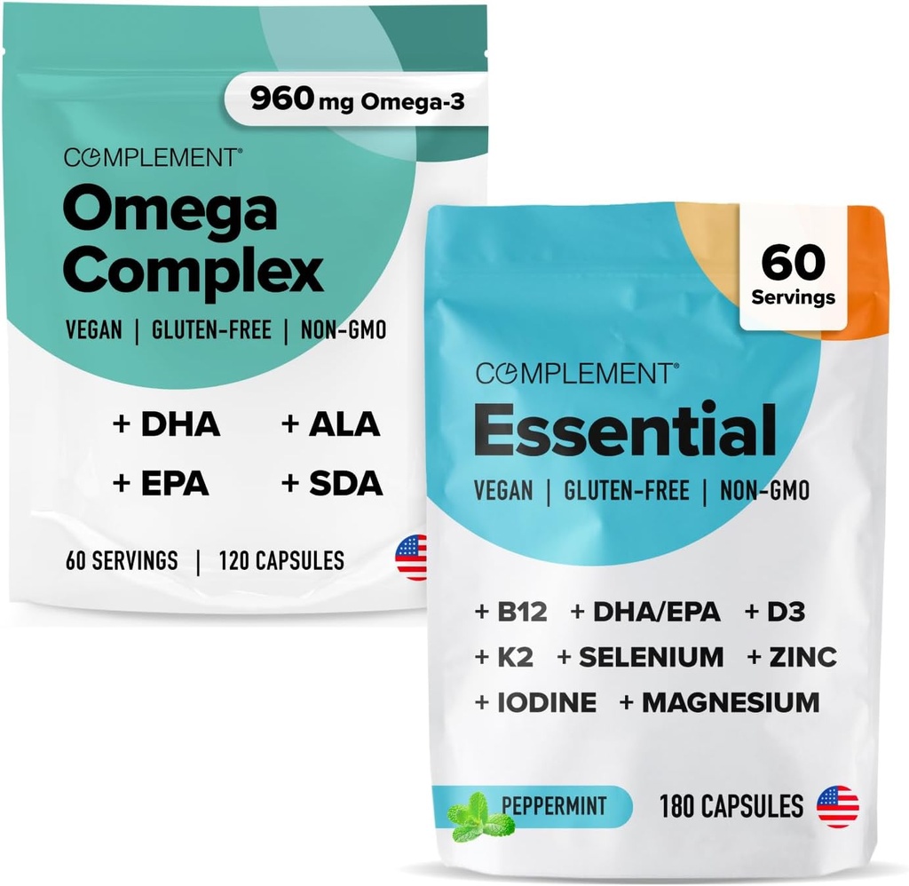 Complément Complexe Omega et ensemble de multivitamines essentielles – Soutien nutritionnel végétalien complet pour une santé et un bien-être optimaux