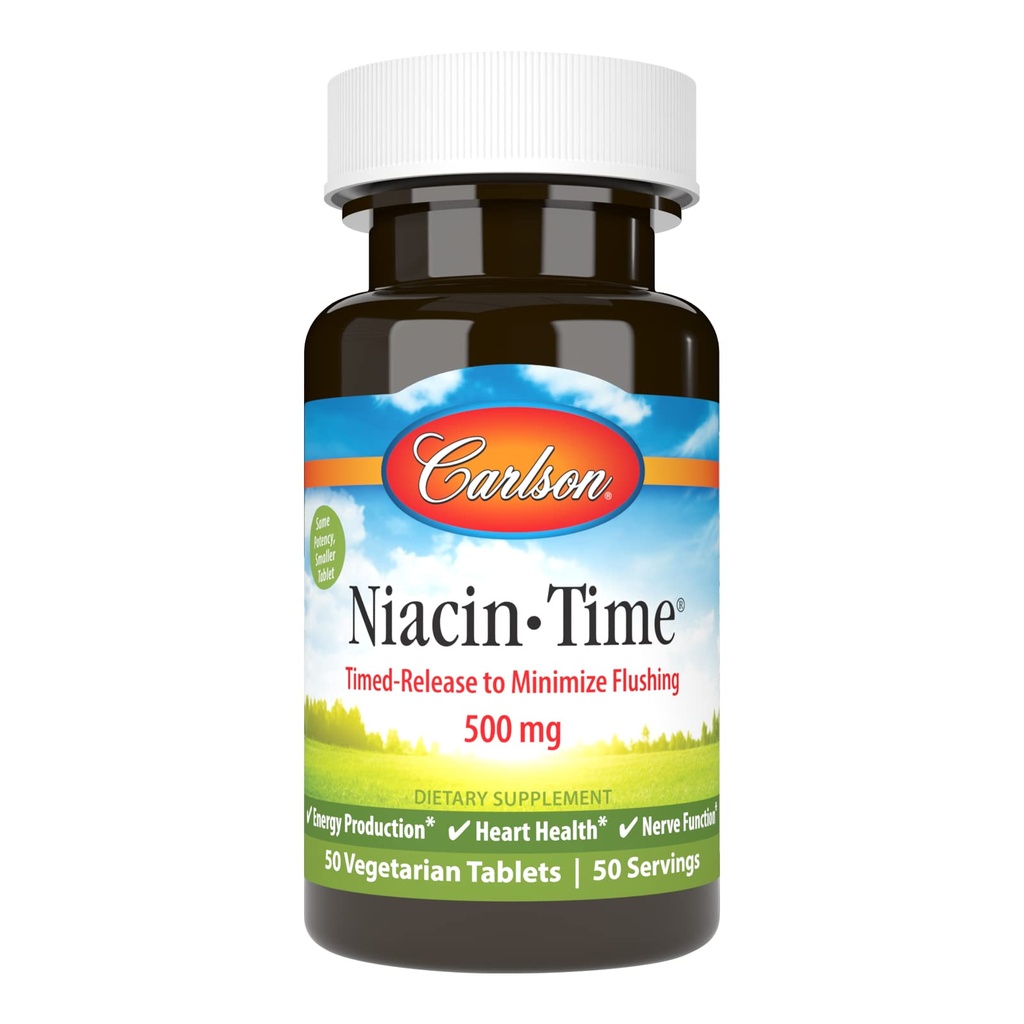 Carlson - Niacin-Time, temps de libération, 500 mg, vitamine B-3, cholestérol Métabolisme, production d'énergie, santé cardiaque, 50 comprimés