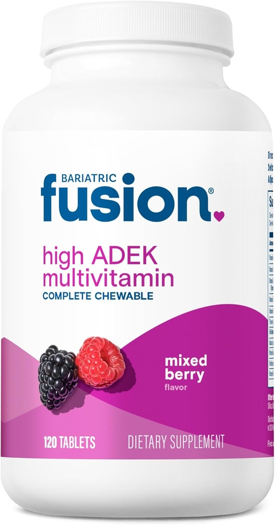 Bariatric Fusion Chewable Multivitamin with High ADEK Vitamins | Multi for Duodenal Switch Patients | Mixed Berry Flavored Tablets | with Iron and Calcium | One Month Supply