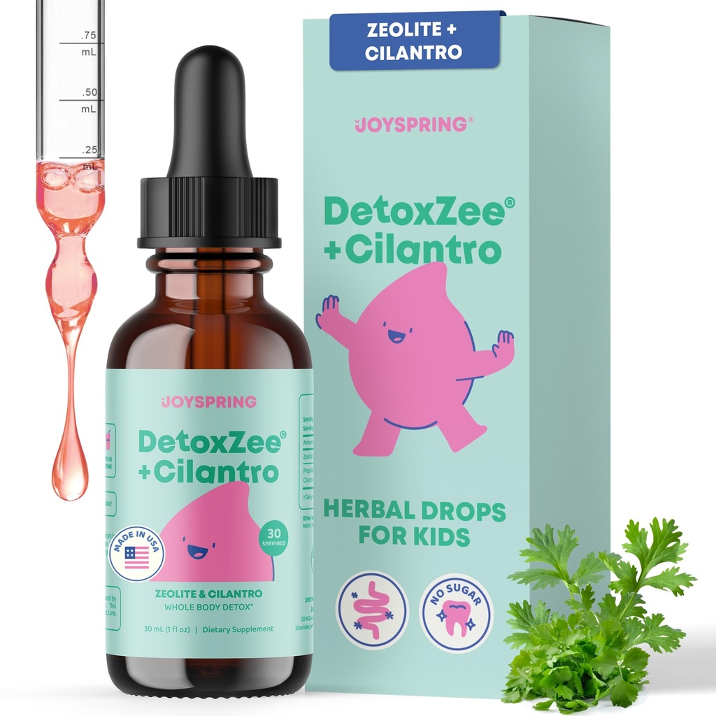 JoySpring DetoxZee Cilantro gouttes pour les enfants - Détox naturel avec Zeolite & Extrait de cilantro - Nettoyant doux pour les enfants et les tout-petits - Détox liquide pour les enfants, 30 portions