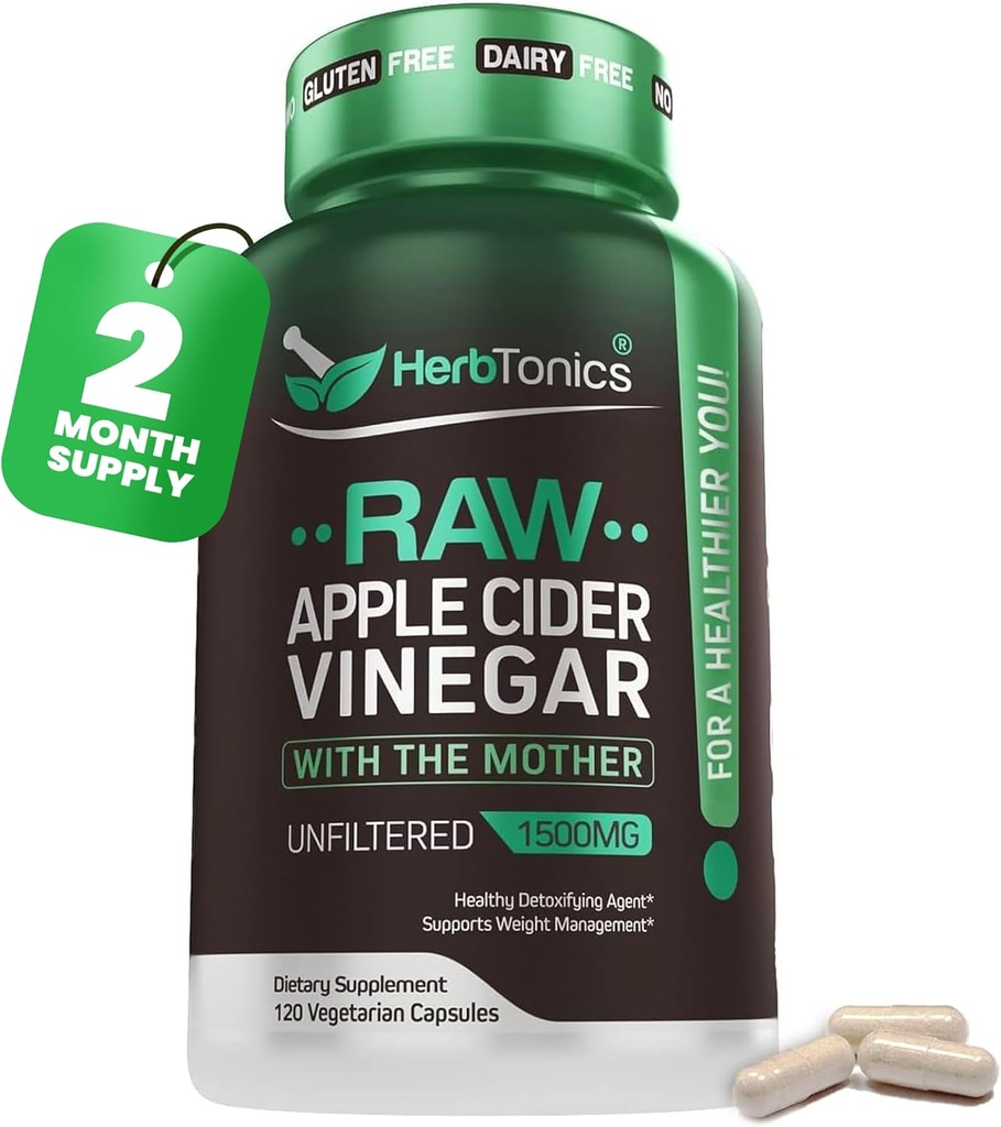 Herbtonics cru Apple Cider Vinegar Capsules 1500mg avec Mother-