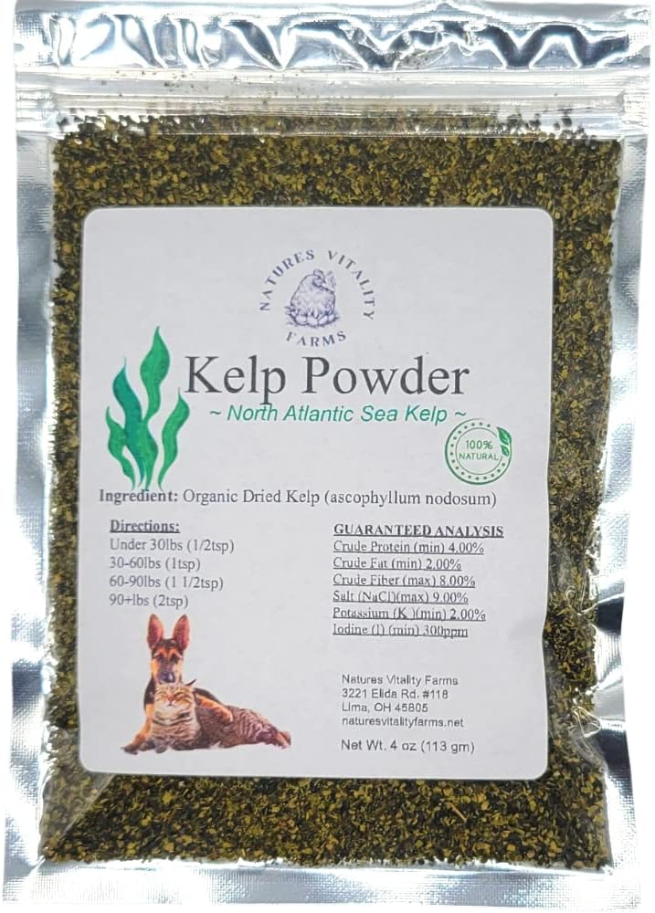 Poudre de Kelp pour chiens/chats, Kelp naturel de la mer de l'Atlantique Nord, vitamines Minéraux et antioxydants pour la santé ultime (4 once)
