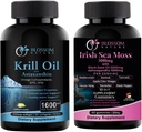 Antarctic Krill Oil 1600mg with Astaxanthin 2mg and Irish Sea Moss Gummies 3000mg with Black Seed Oil and Ashwagandha 2000mg