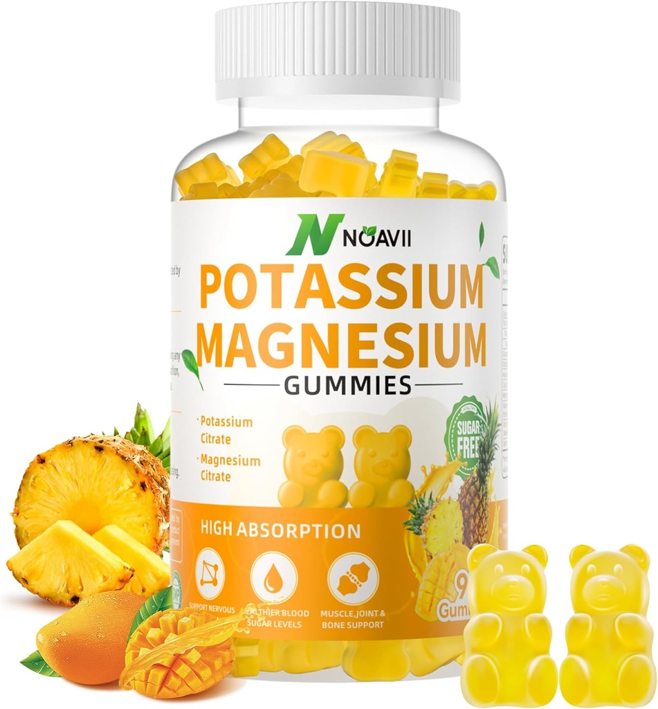 Gommies de magnésium potassique, nouvelle formule Gommies de magnésium glyciné au calme, suppléments de gommy à croquer pour les crampes des jambes et les muscles, ananas parfum 90 Comte