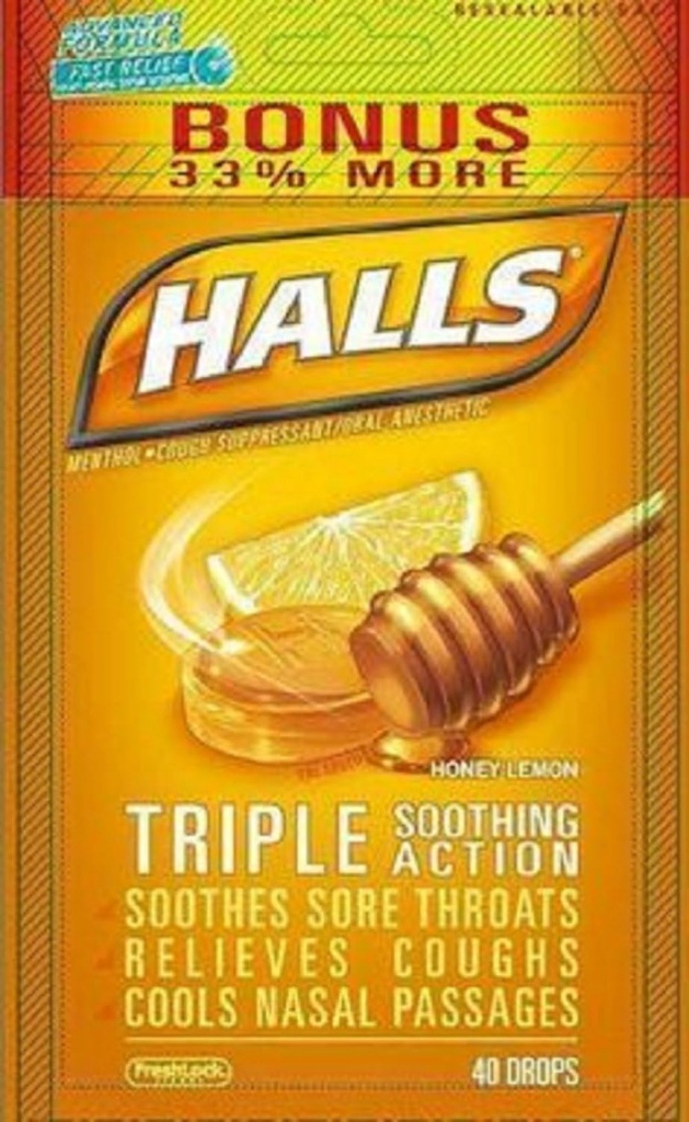Halls Menthol - Toux suppresseur/oral anesthésique, miel-lemon, gouttes, 40 ct. Pack de 2