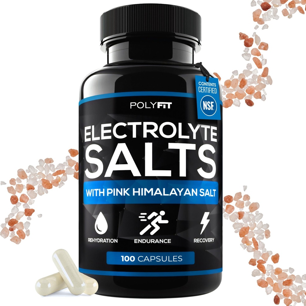 Sels d'électrolyte polyfit - 100 pilules de sel - Comprimés de sel de remplacement d'électrolytes pour les coureurs - Supplément pour l'hydratation rapide, la récupération et l'endurance